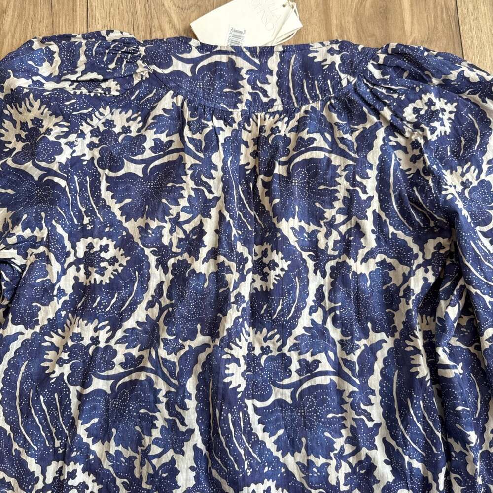 NEW Ulla Johnson Brea Paisley Blue Floral Print Blouse Sz 10 NWT $320 Peasant - Picture 9 of 9
